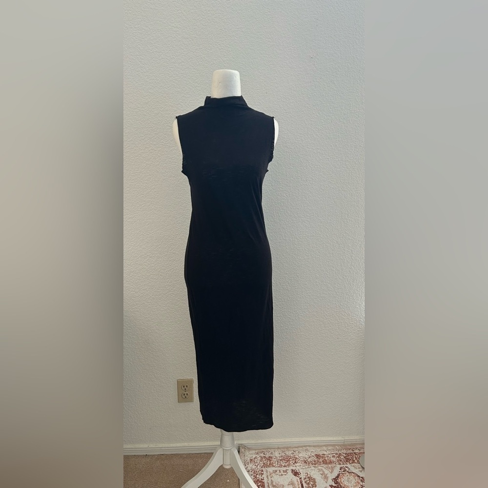 Michelle Blue Sleeveless Sheath Midi Dress Mock Neck 50% cotton 50% modal